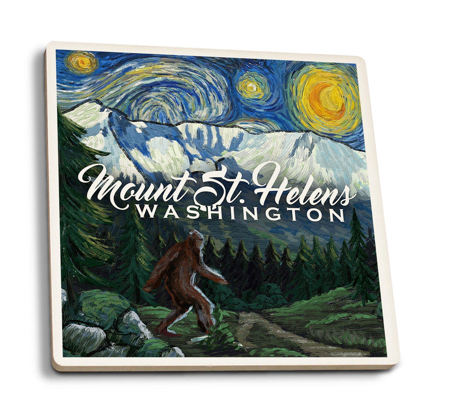 Coasters (Mount St Helens, Washington, Bigfoot, Starry Night, Lantern Press Artwork) Lifestyle-Coaster Lantern Press 