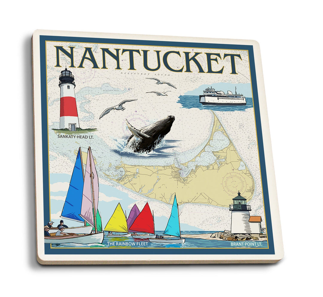 Coasters (Nantucket, MA Nautical Chart, Lantern Press Poster) Lifestyle-Coaster Lantern Press 