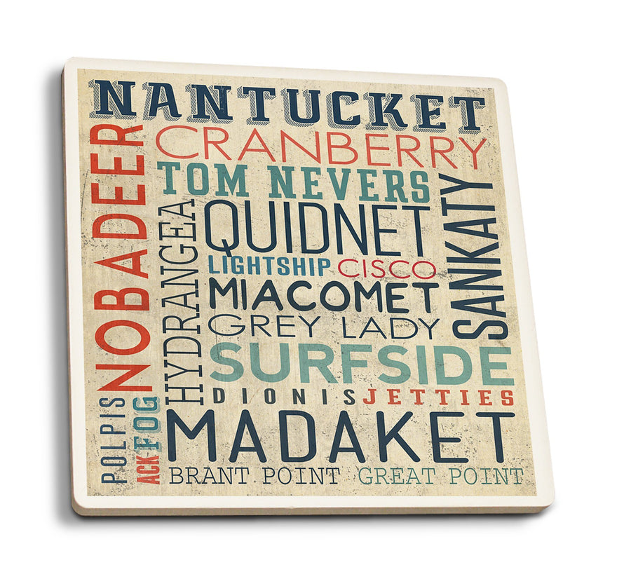 Coasters (Nantucket, Massachusetts, Typography, Lantern Press Artwork) Lifestyle-Coaster Lantern Press 