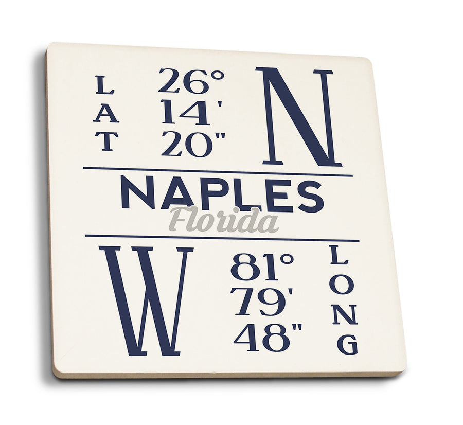 Coasters (Naples, Florida, Latitude & Longitude (Blue), Lantern Press Artwork) Coasters Lantern Press 