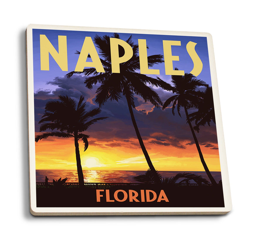 Coasters (Naples, Florida, Palms & Sunset, Lantern Press Artwork) Lifestyle-Coaster Lantern Press 