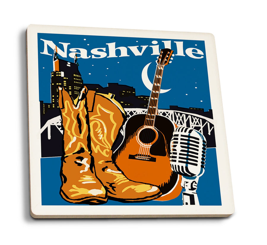 Coasters (Nashville, Tennessee, Woodblock, Lantern Press Artwork) Lifestyle-Coaster Lantern Press 