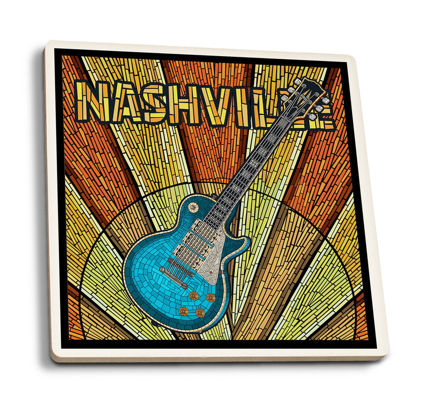 Coasters (Nashville, Tennesseee, Guitar Mosaic, Lantern Press Artwork) Lifestyle-Coaster Lantern Press 
