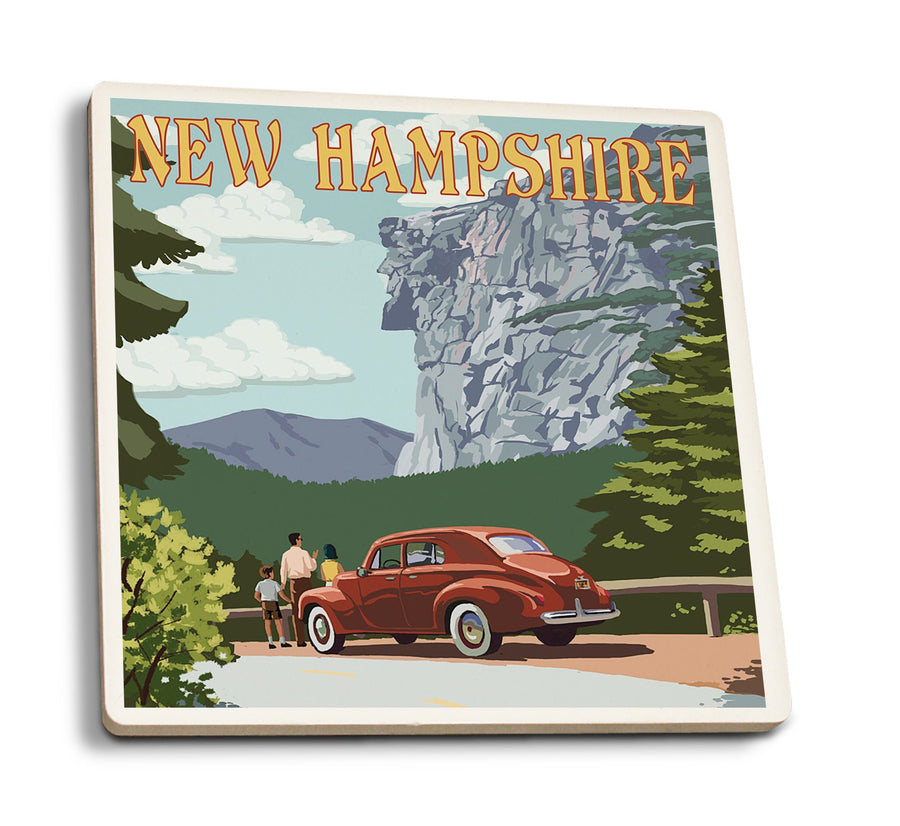 Coasters (New Hampshire, Old Man of the Mountain & Roadway, Lantern Press Artwork) Lifestyle-Coaster Lantern Press 