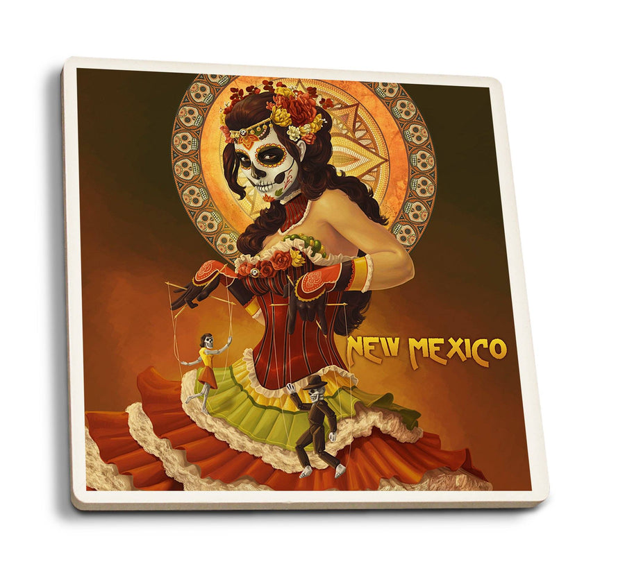 Coasters (New Mexico, Day of the Dead Marionettes, Lantern Press Artwork) Lifestyle-Coaster Lantern Press 