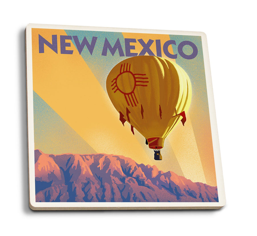 Coasters (New Mexico, Hot Air Balloon, Lithography, Lantern Press Artwork) Lifestyle-Coaster Lantern Press 