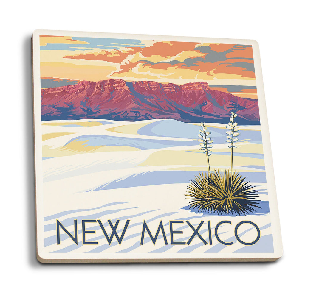 Coasters (New Mexico, White Sands Sunset, Lantern Press Artwork) Lifestyle-Coaster Lantern Press 