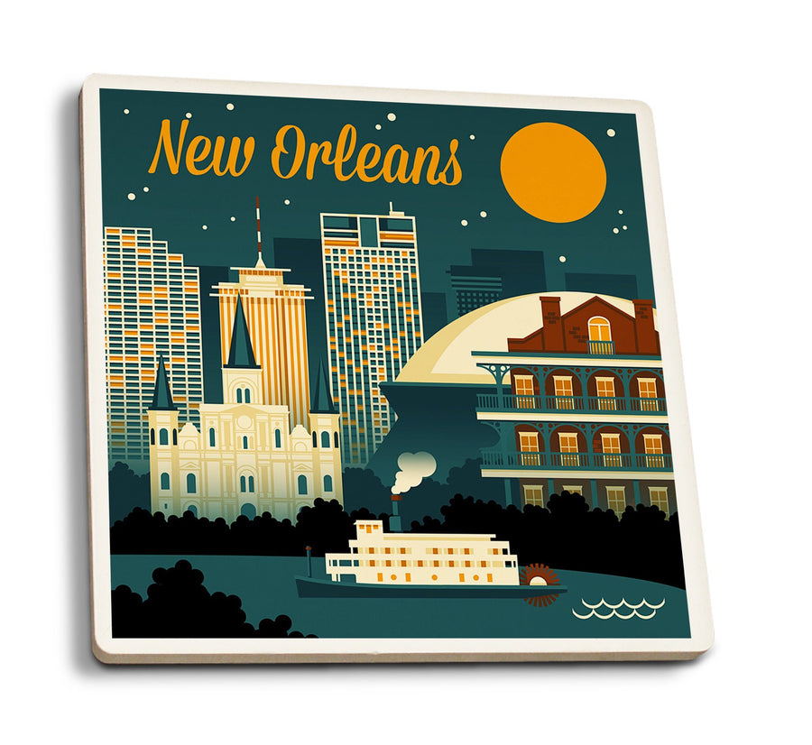 Coasters (New Orleans, Louisiana, Retro Skyline, Lantern Press Artwork) Lifestyle-Coaster Lantern Press 