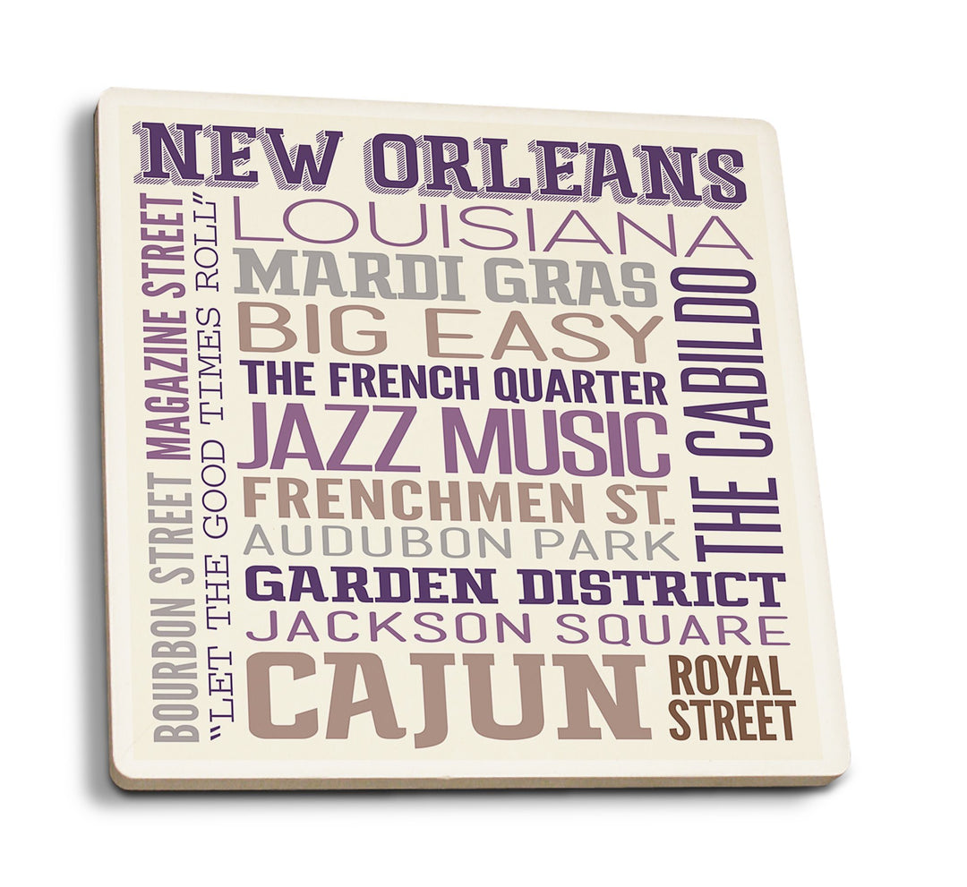 Coasters (New Orleans, Louisiana, Typography, Lantern Press Artwork) Lifestyle-Coaster Lantern Press 