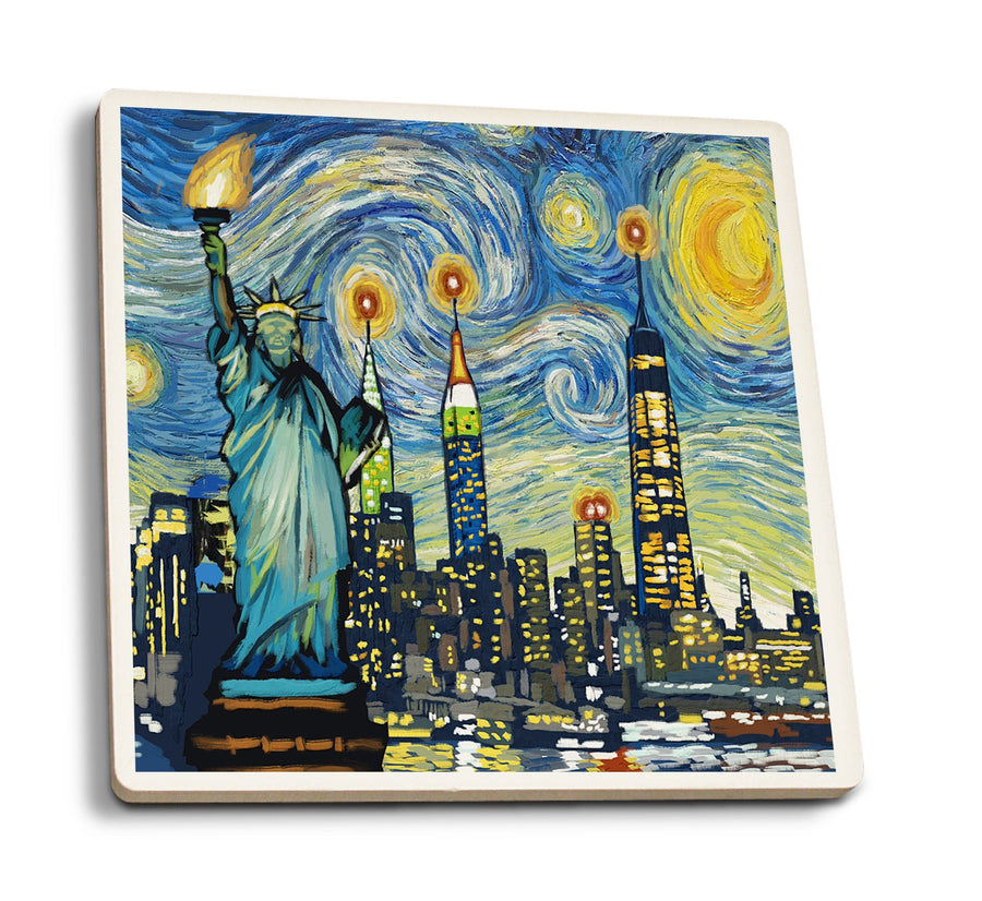 Coasters (New York City, New York, Starry Night City Series, Lantern Press Artwork) Lifestyle-Coaster Lantern Press 