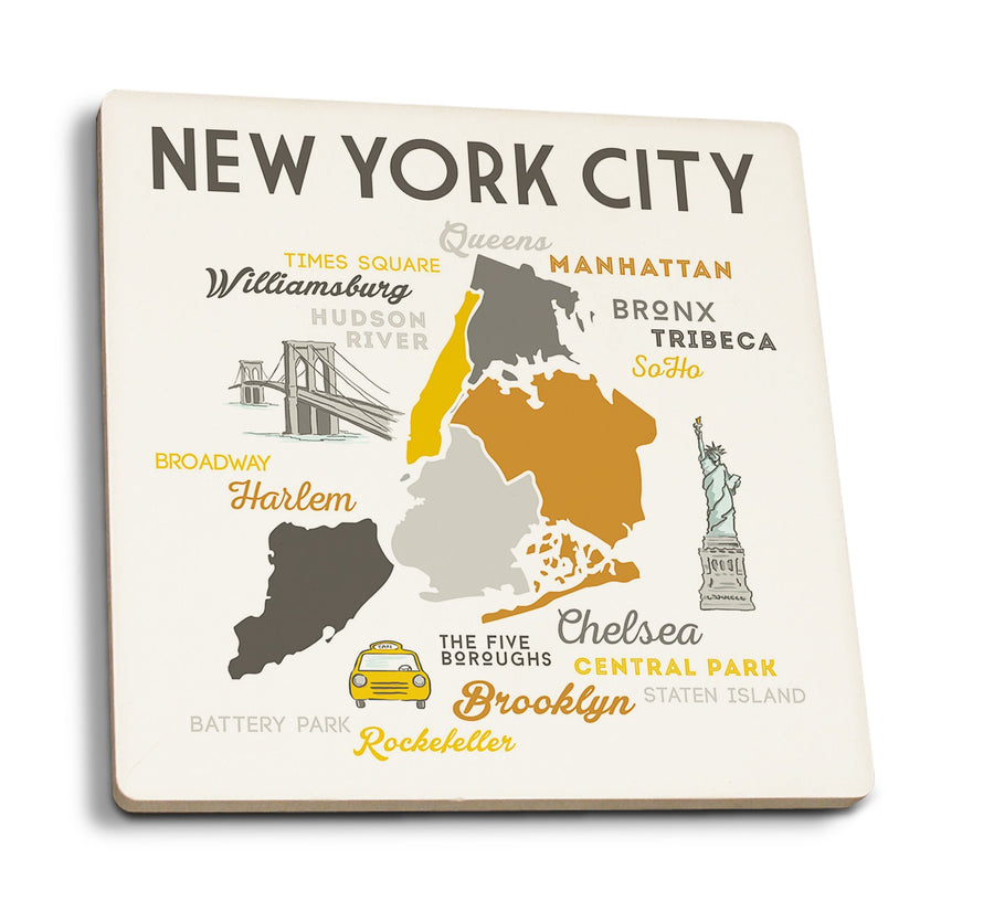 Coasters (New York City, New York, Typography & Icons, Lantern Press Artwork) Lifestyle-Coaster Lantern Press 