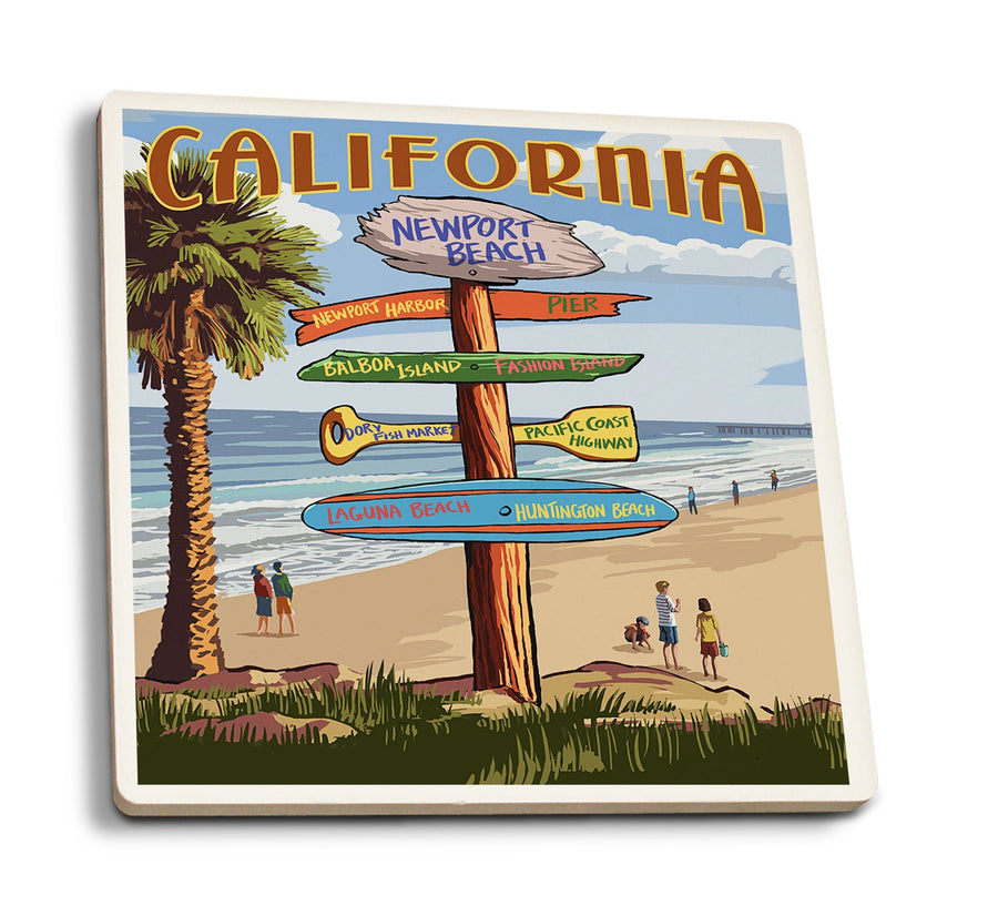 Coasters (Newport Beach, California, Destinations Sign, Lantern Press Artwork) Lifestyle-Coaster Lantern Press 