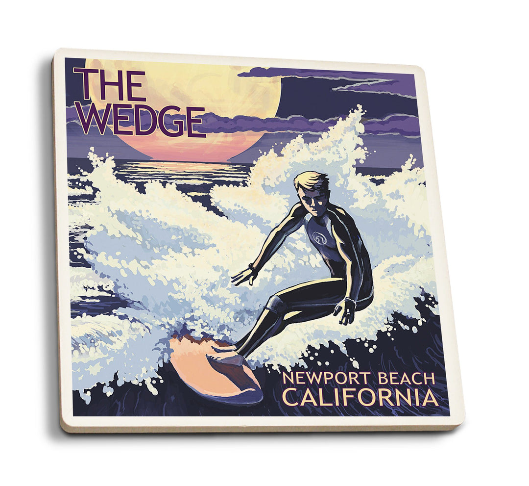 Coasters (Newport Beach, California, Surfing The Wedge, Lantern Press Artwork) Lifestyle-Coaster Lantern Press 