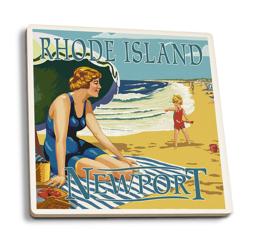 Coasters (Newport, Rhode Island, Beach Scene, Lantern Press Artwork) Lifestyle-Coaster Lantern Press 