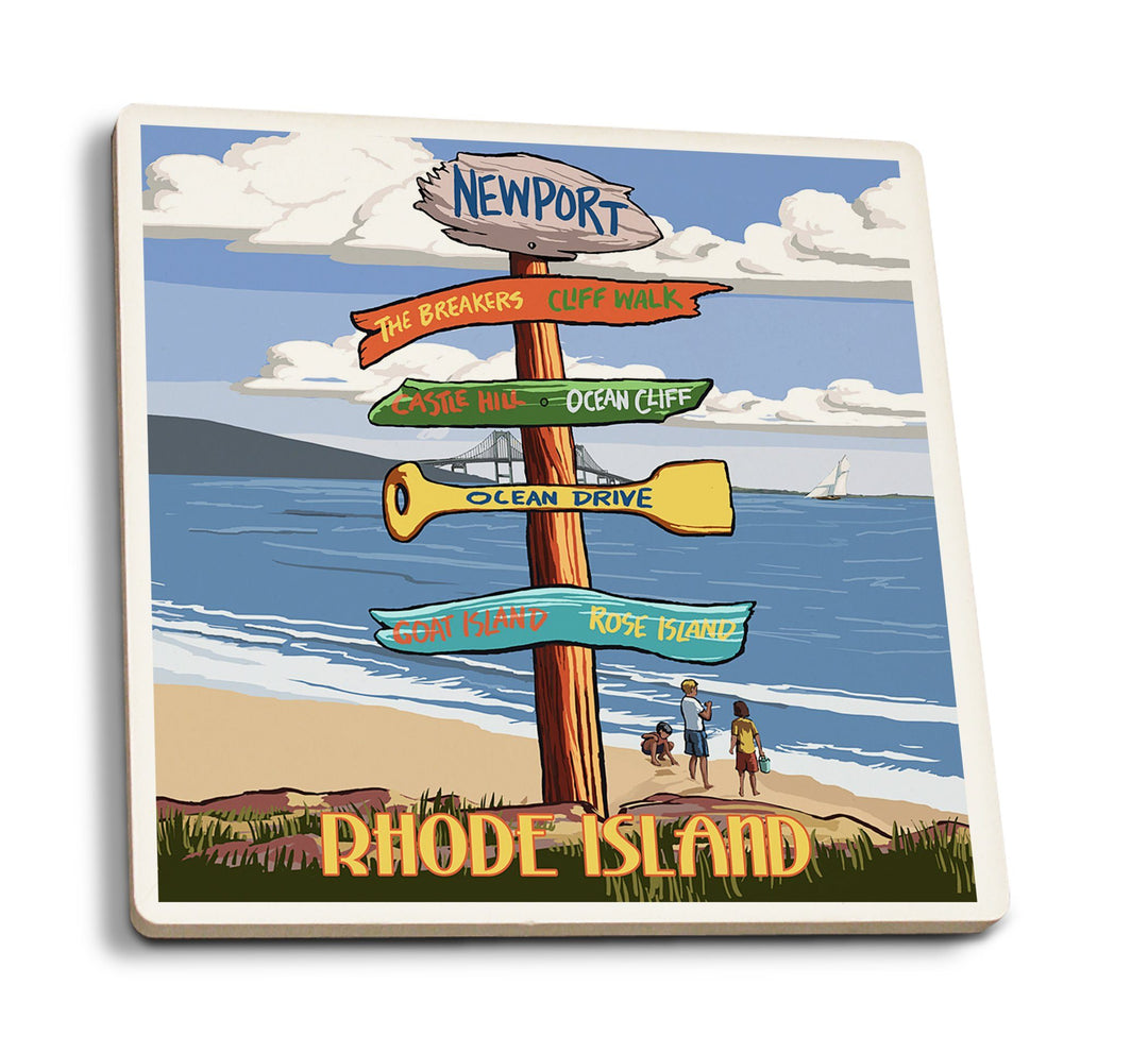 Coasters (Newport, Rhode Island, Destinations Sign, Lantern Press Artwork) Lifestyle-Coaster Lantern Press 