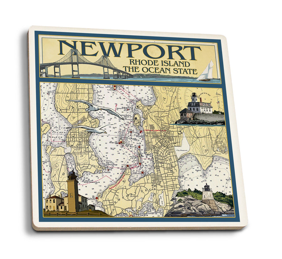 Coasters (Newport, Rhode Island, Nautical Chart, Lantern Press Artwork) Lifestyle-Coaster Lantern Press 