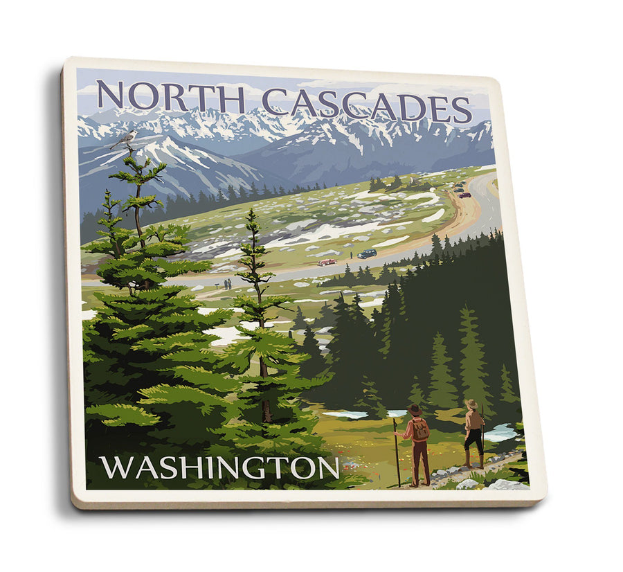 Coasters (North Cascades, Washington, Trail Scene, Lantern Press Artwork) Lifestyle-Coaster Lantern Press 