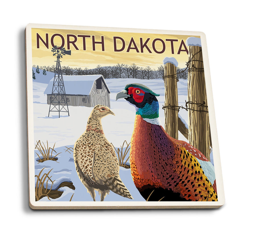 Coasters (North Dakota, Pheasants, Lantern Press Artwork) Lifestyle-Coaster Lantern Press 