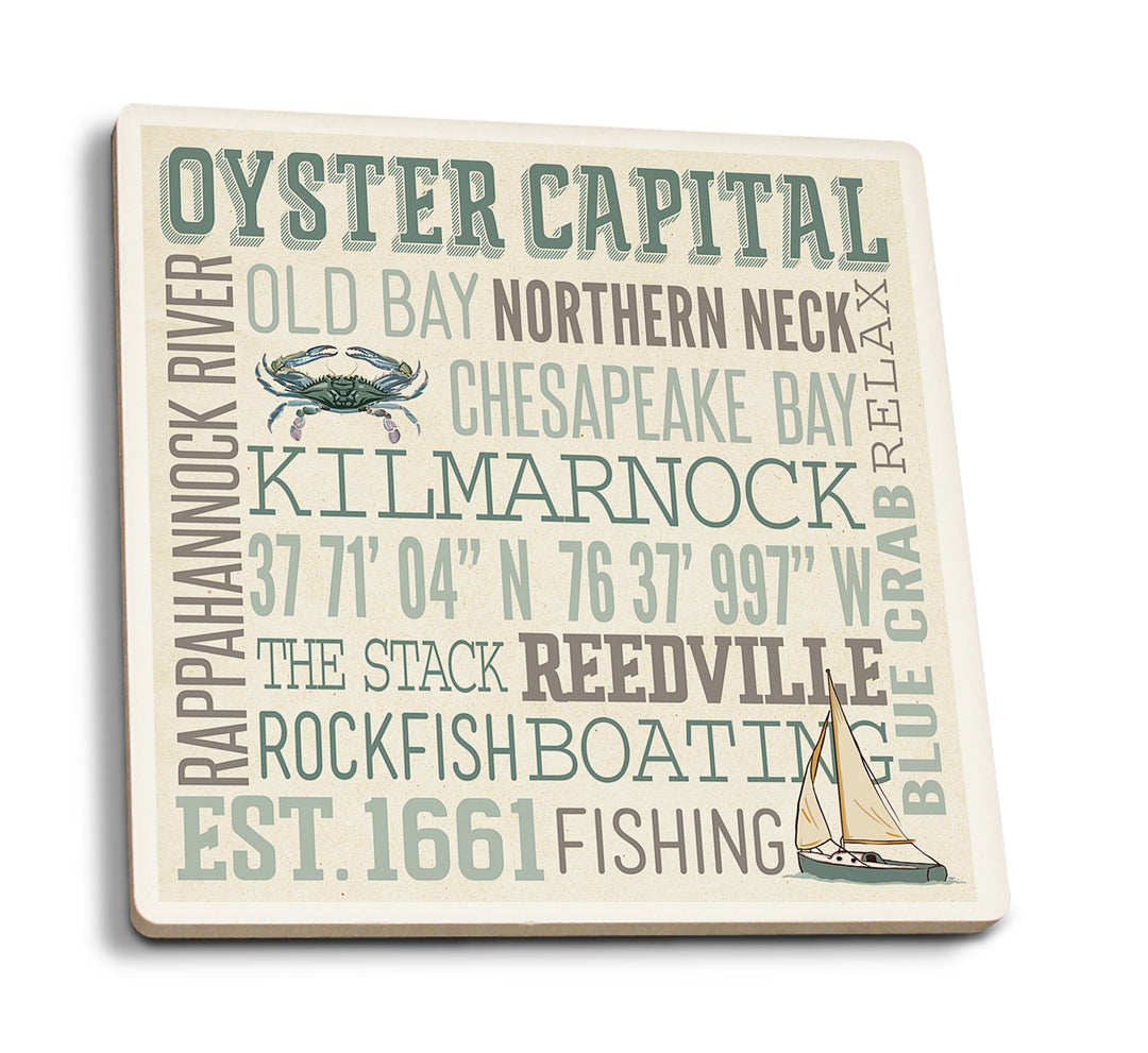 Coasters (Northern Neck, Virginia, Chesapeake Bay, Oyster Capital, Typography, Lantern Press Artwork) Lifestyle-Coaster Lantern Press 
