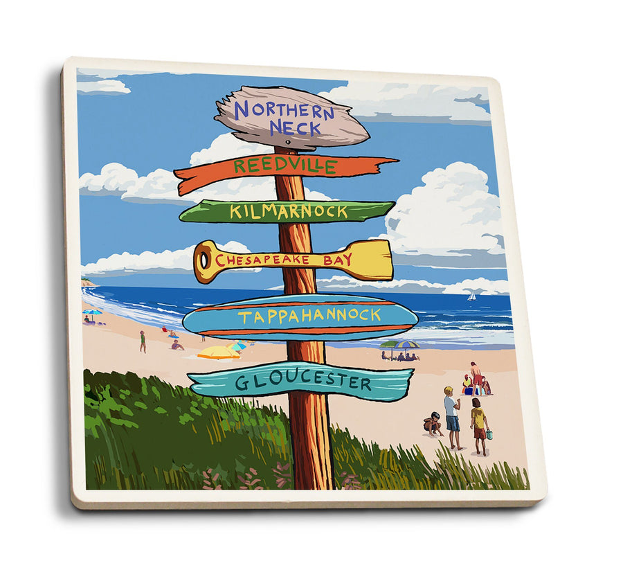 Coasters (Northern Neck, Virginia, Destination Signpost, Lantern Press Artwork) Lifestyle-Coaster Lantern Press 