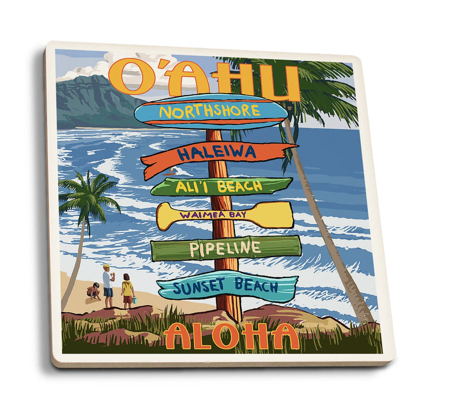Coasters (Northshore, Oahu, Hawaii, Destinations Sign, Lantern Press Artwork) Lifestyle-Coaster Lantern Press 