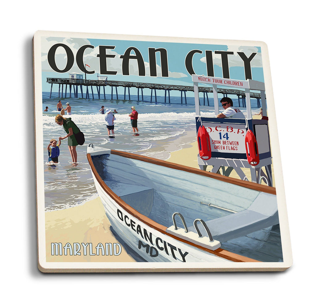 Coasters (Ocean City, Maryland, Lifeguard Stand, Lantern Press Artwork) Lifestyle-Coaster Lantern Press 
