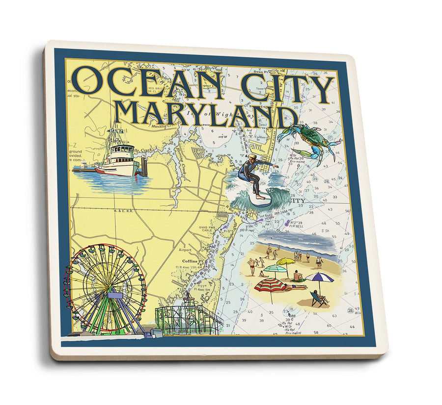 Coasters (Ocean City, Maryland, Nautical Chart, Lantern Press Artwork) Lifestyle-Coaster Lantern Press 