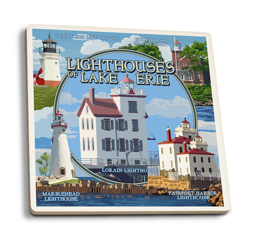 Coasters (Ohio, Lorain Lighthouse, The Lighthouses of Lake Erie, Lantern Press Artwork) Lifestyle-Coaster Lantern Press 