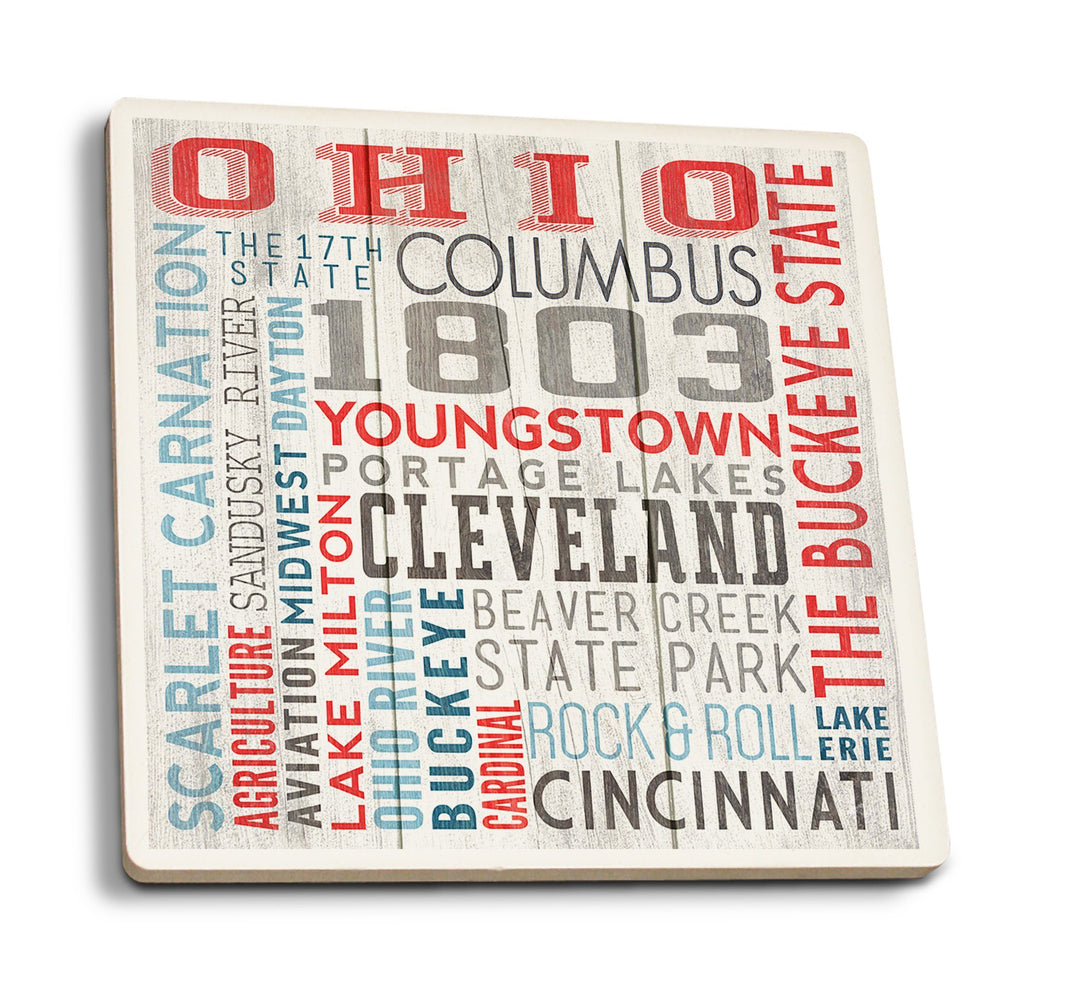 Coasters (Ohio, The Buckeye State, Rustic Typography, Lantern Press Artwork) Lifestyle-Coaster Lantern Press 