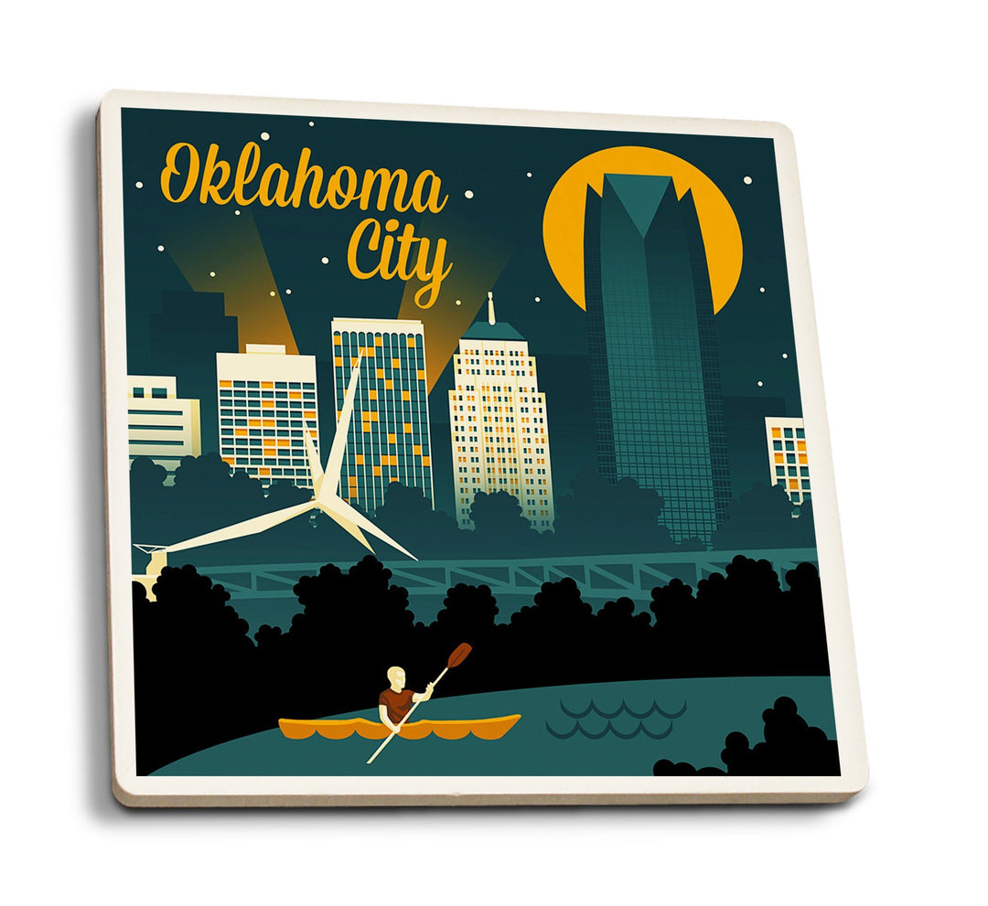 Coasters (Oklahoma City, Oklahoma, Retro Skyline, Lantern Press Artwork) Coasters Lantern Press 