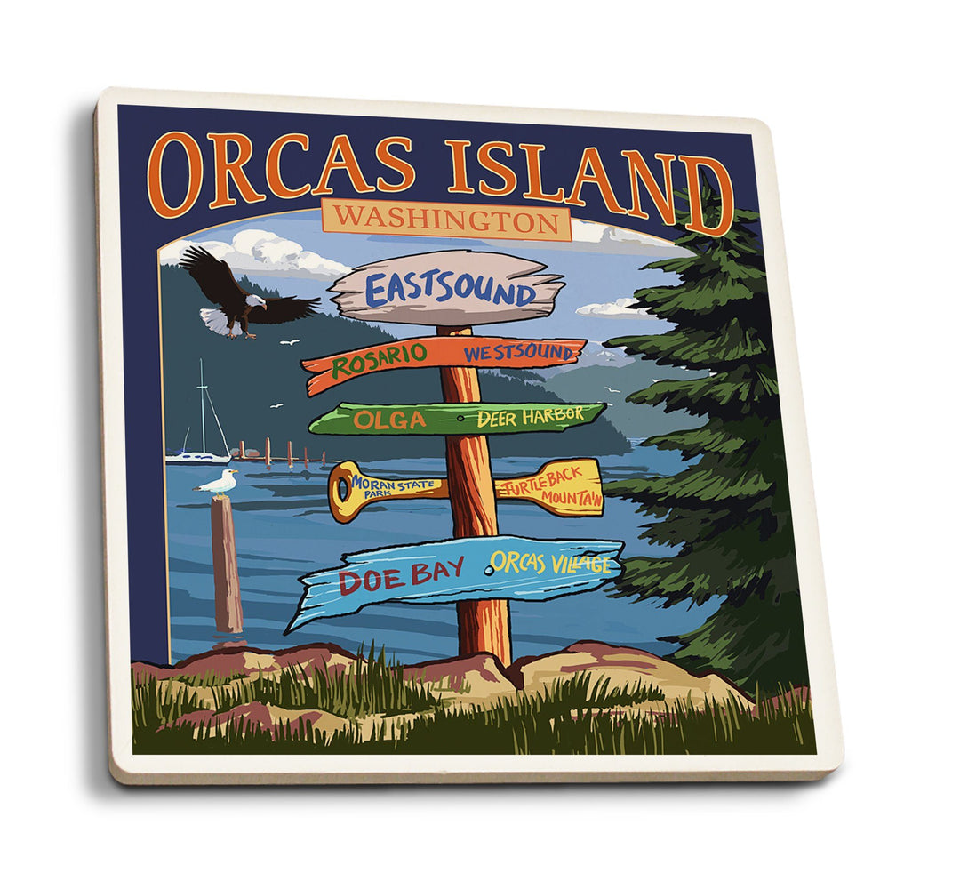 Coasters (Orcas Island, WA, Destination Sign, Lantern Press Poster) Lifestyle-Coaster Lantern Press 