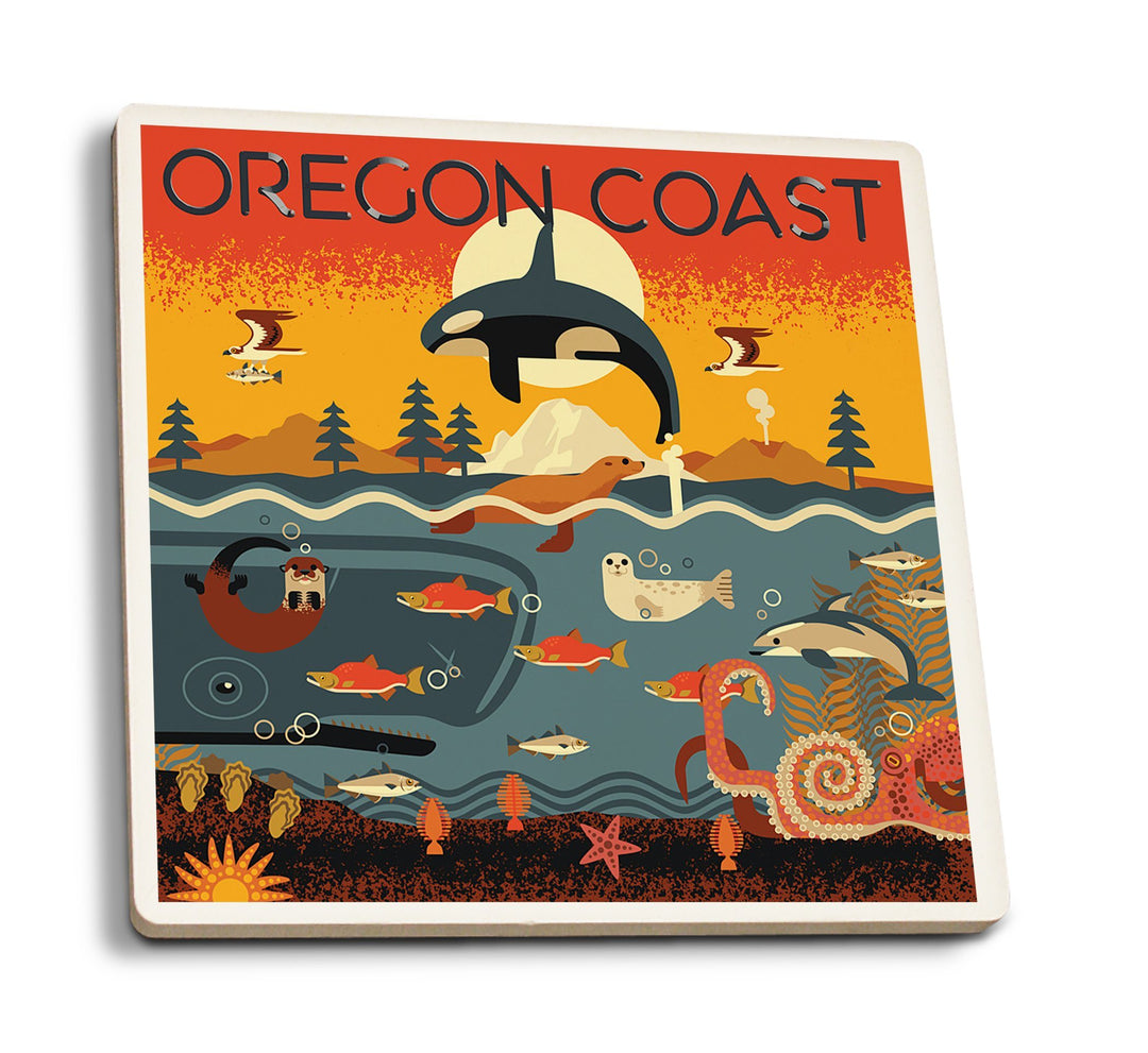 Coasters (Oregon Coast, Oregon, Marine Animals, Geometric, Lantern Press Artwork) Lifestyle-Coaster Lantern Press 