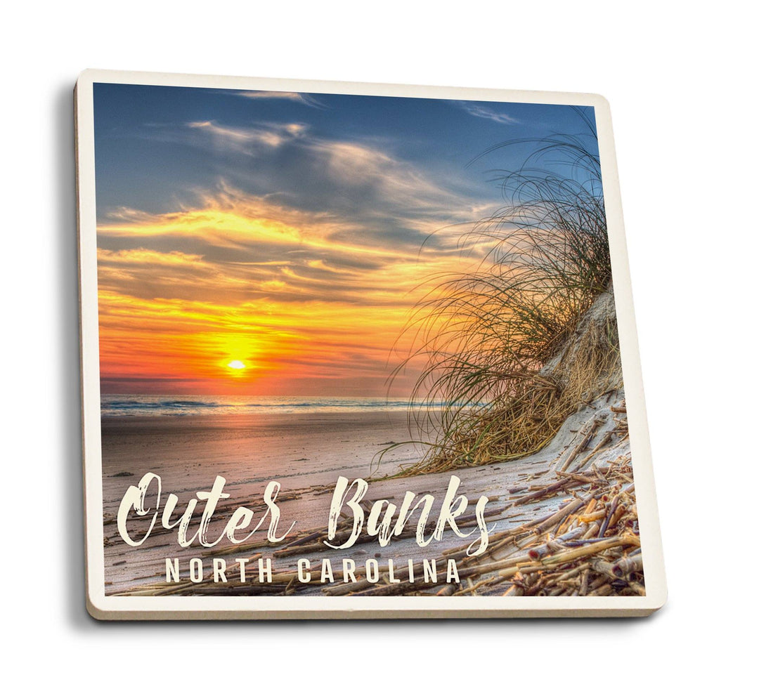 Coasters (Outer Banks, North Carolina, Sunset on Beach, Lantern Press Photography) Lifestyle-Coaster Lantern Press 