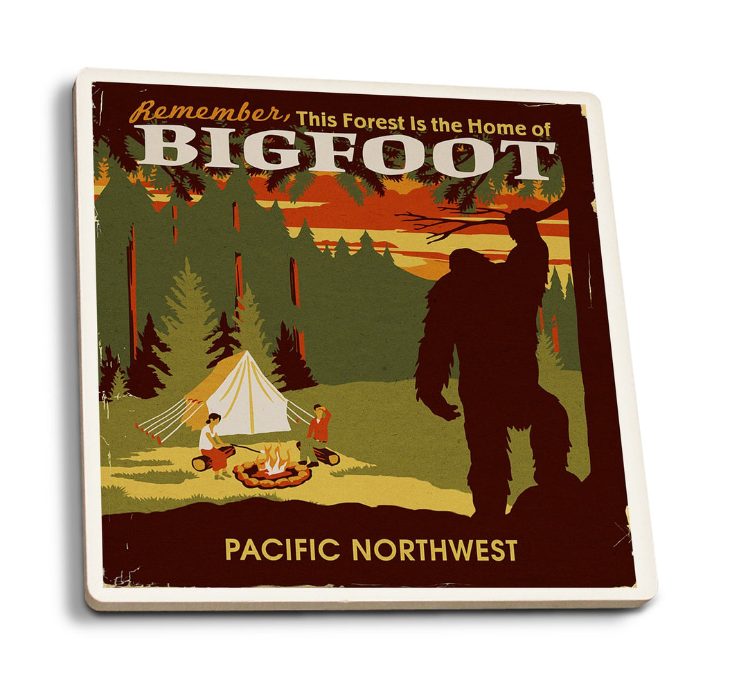 Coasters (Pacific Northwest, Home of Bigfoot, WPA Style, Lantern Press Artwork) Lifestyle-Coaster Lantern Press 