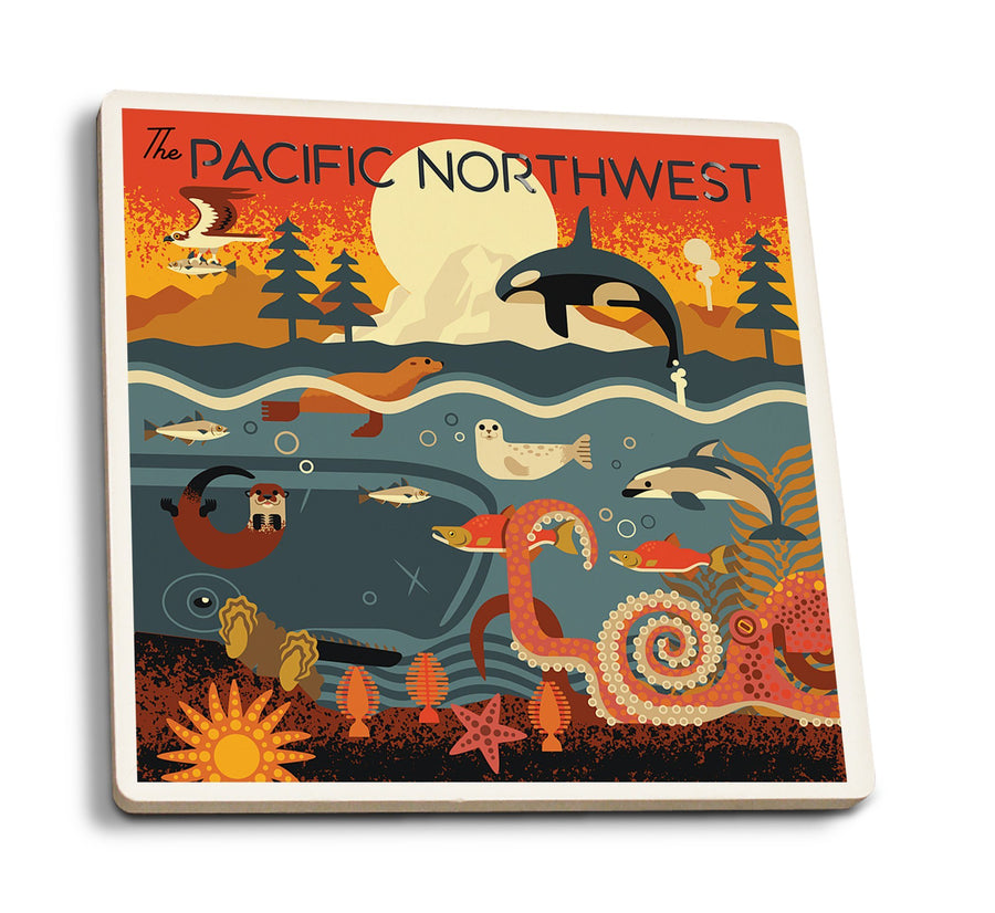Coasters (Pacific Northwest, Marine Animals, Geometric, Lantern Press Artwork) Coasters Lantern Press 