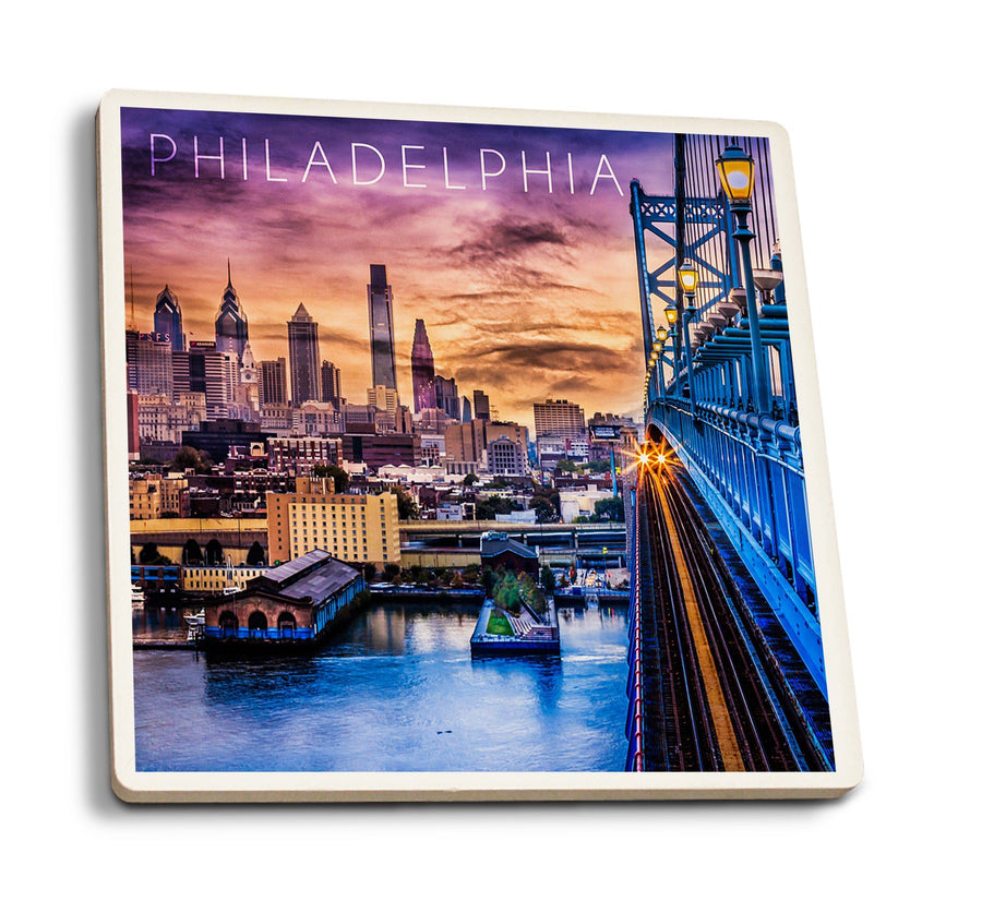 Coasters (Philadelphia, Pennsylvania, Skyline & Bridge Sunset, Lantern Press Photography) Lifestyle-Coaster Lantern Press 
