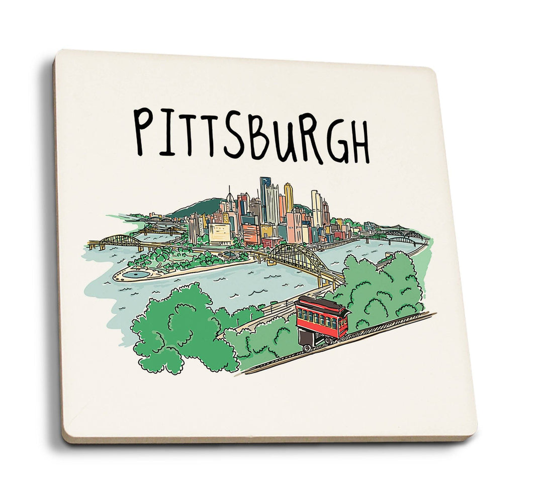 Coasters (Pittsburgh, Pennsylvania, Line Drawing, Lantern Press Artwork) Coasters Lantern Press 