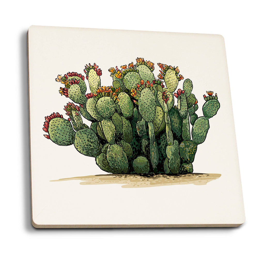 Coasters (Prickly Pear Cactus, Lantern Press Artwork) Lifestyle-Coaster Lantern Press 