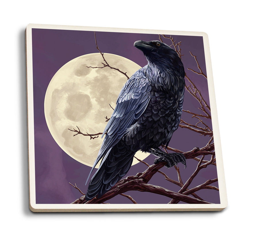Coasters (Raven and Moon Purple Sky, Lantern Press Artwork) Lifestyle-Coaster Lantern Press 