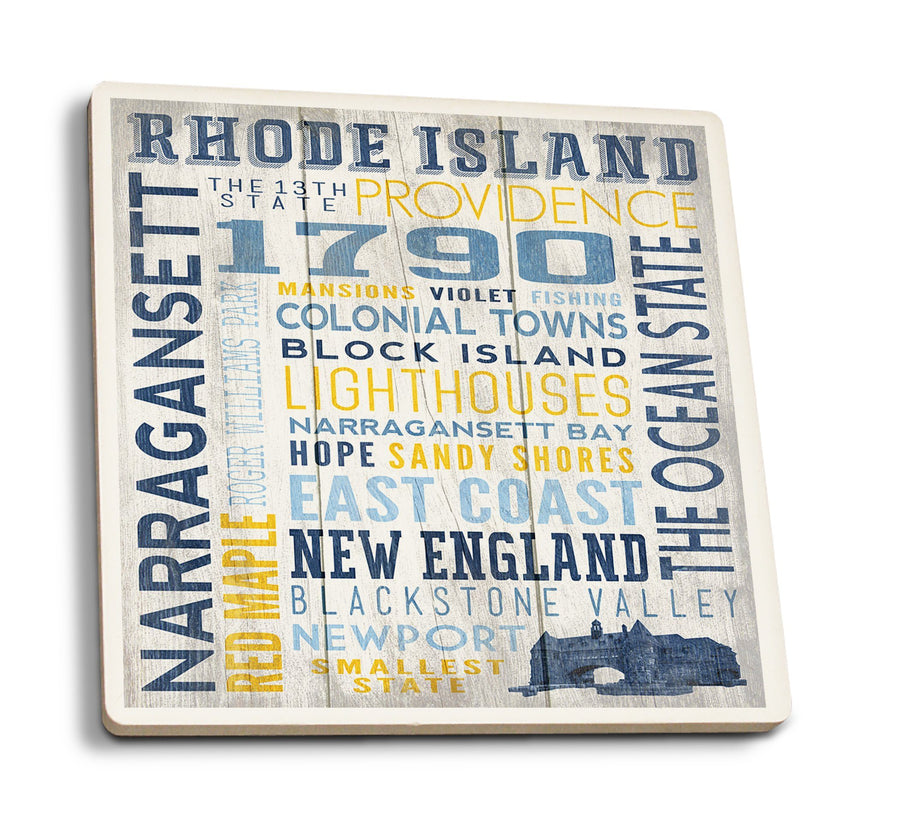 Coasters (Rhode Island, Rustic Typography w/ Narragansett Tower, Lantern Press Artwork) Lifestyle-Coaster Lantern Press 