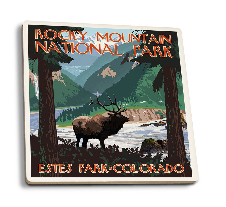 Coasters (Rocky Mountain National Park, Colorado, Elk, Lantern Press Artwork) Lifestyle-Coaster Lantern Press 