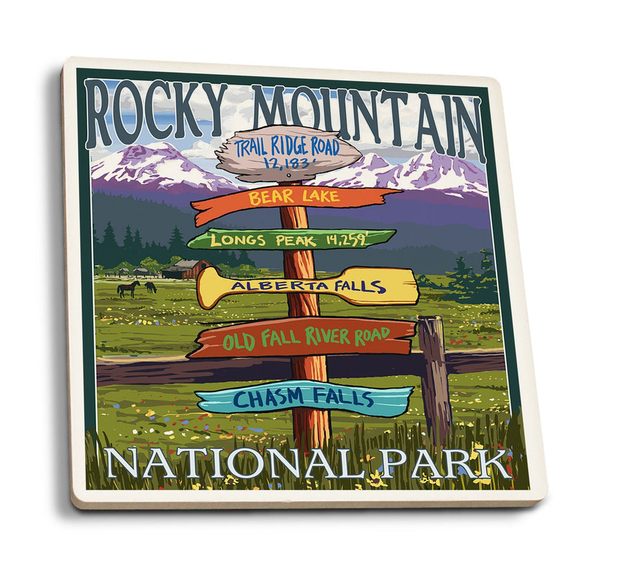 Coasters (Rocky Mountain National Park, Colorado, Trail Ridge Road, Destinations Sign, Lantern Press) Lifestyle-Coaster Lantern Press 