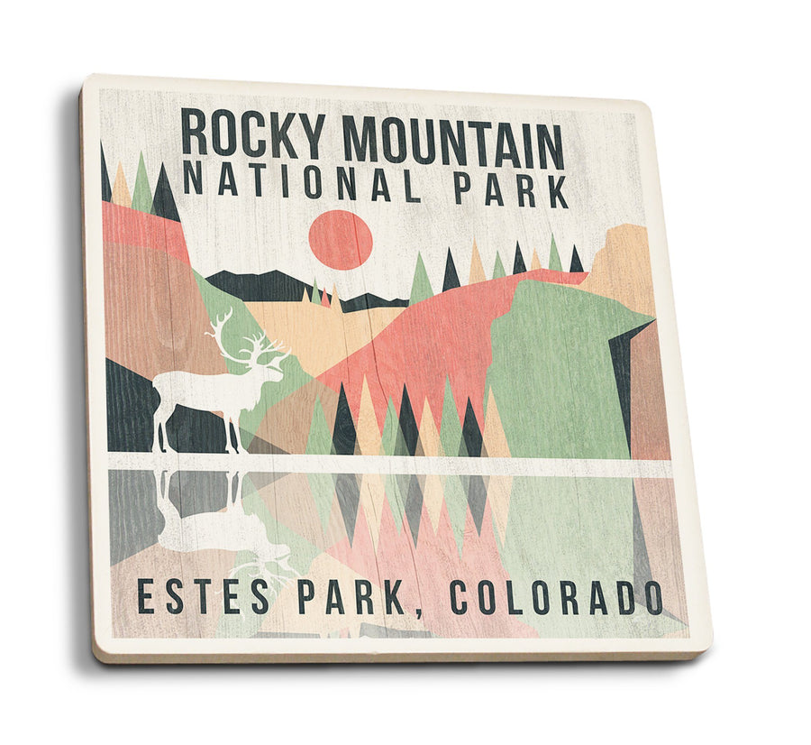Coasters (Rocky Mountain National park, Estes park, Colorado, Elk, Geometric Opacity, Lantern Press) Lifestyle-Coaster Lantern Press 