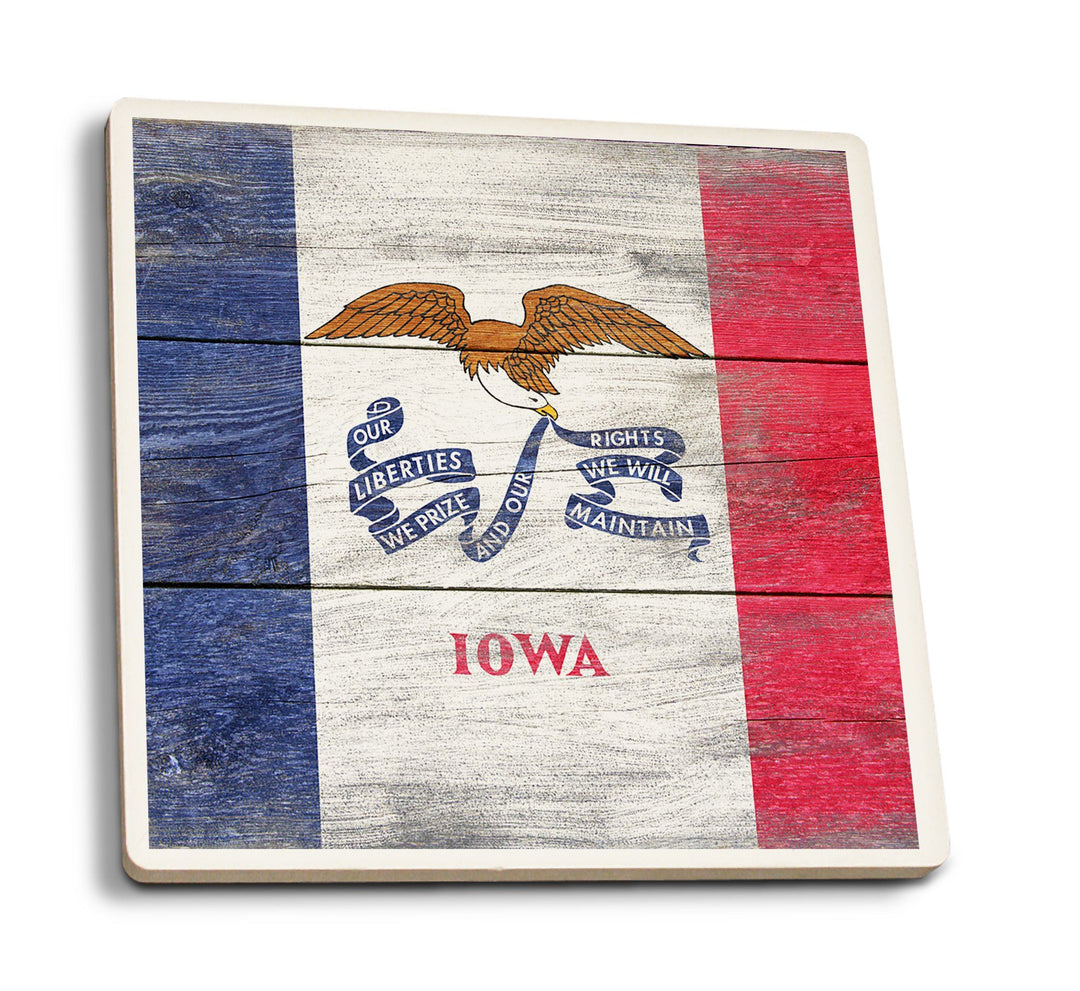 Coasters (Rustic Iowa State Flag, Lantern Press Artwork) Lifestyle-Coaster Lantern Press 