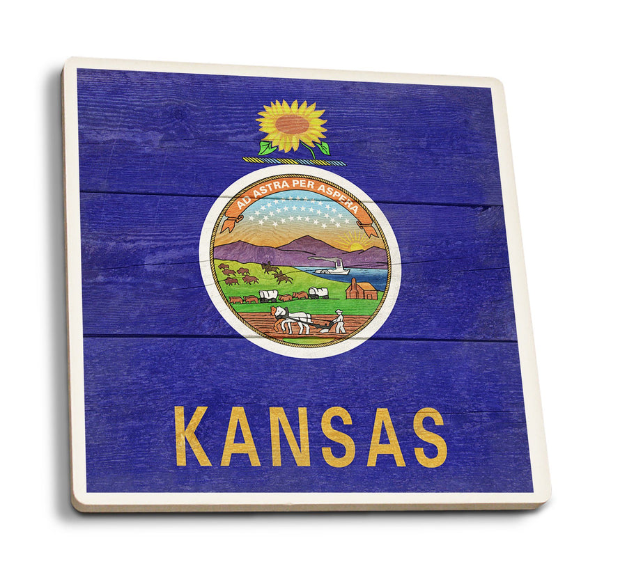 Coasters (Rustic Kansas State Flag, Lantern Press Artwork) Lifestyle-Coaster Lantern Press 