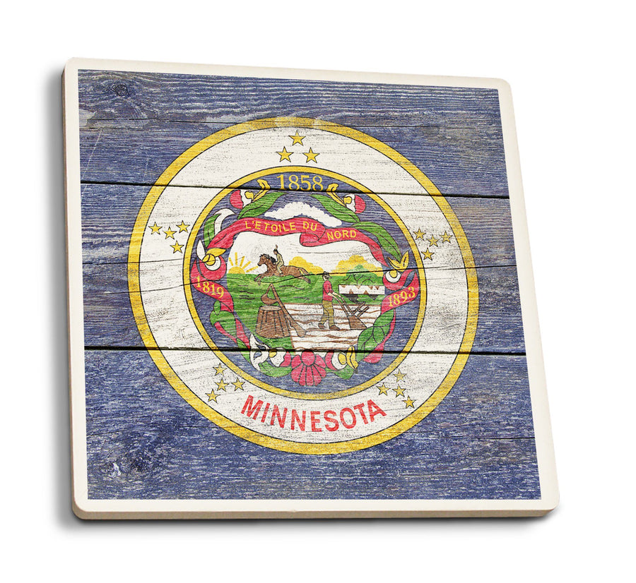 Coasters (Rustic Minnesota State Flag, Lantern Press Artwork) Lifestyle-Coaster Lantern Press 