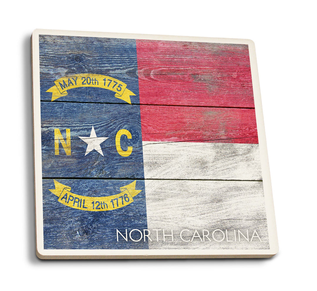 Coasters (Rustic North Carolina State Flag, Lantern Press Artwork) Lifestyle-Coaster Lantern Press 