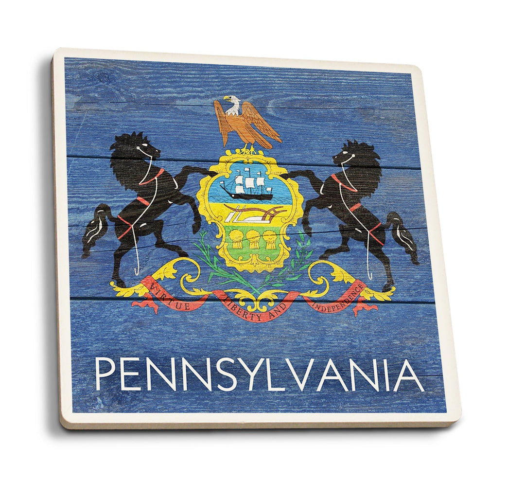 Coasters (Rustic Pennsylvania State Flag, Lantern Press Artwork) Lifestyle-Coaster Lantern Press 