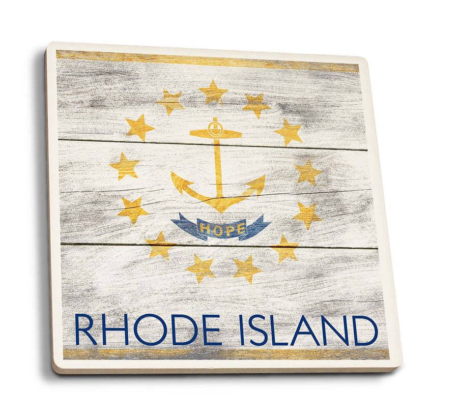 Coasters (Rustic Rhode Island State Flag, Lantern Press Artwork) Lifestyle-Coaster Lantern Press 