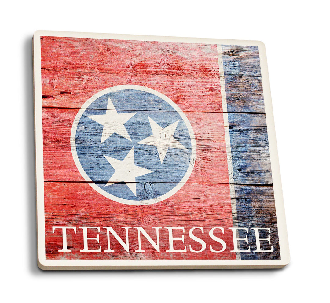 Coasters (Rustic Tennesseee State Flag, Lantern Press Photography) Lifestyle-Coaster Lantern Press 